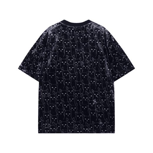 T1479新款时尚绒面满印猫咪印花男士短袖潮流百搭休闲上衣宽松T恤 商品图5