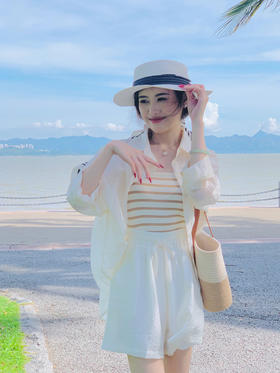 【百图lulu定制】【氧气天丝三件套】清凉天丝防晒 天丝+吊带+短裤三件套