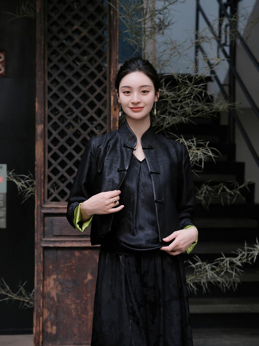 瑕疵|盛唐牡丹 |香云纱配翠绿色真丝外套[特价品] 商品图3