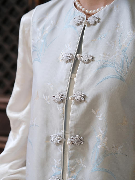 盛唐牡丹 |兰花纹真丝异色罗对襟马甲 商品图4