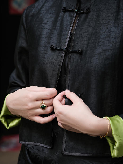 瑕疵|盛唐牡丹 |香云纱配翠绿色真丝外套[特价品] 商品图1