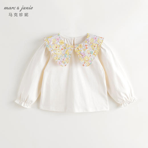 马克珍妮女童碎花翻领全棉长袖打底衫儿童T恤春秋款上衣241521 商品图1