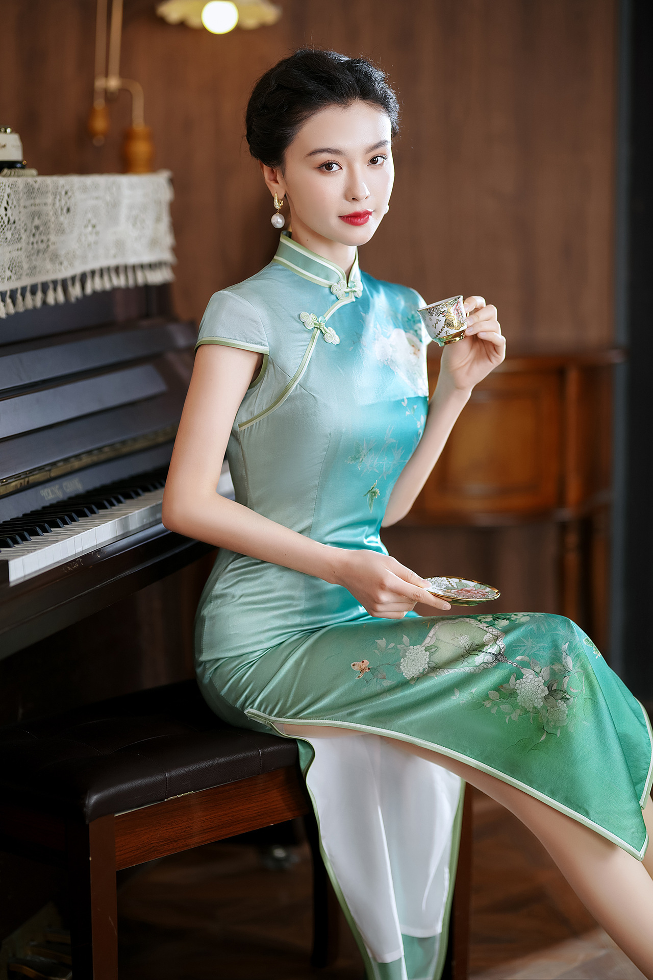 qxyb977真丝旗袍长款2024夏季新款改良桑蚕丝复古时尚少女中国风