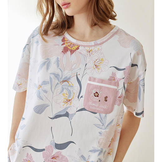 芬腾舒适女夏短袖九分裤圆领韩版薄款宽松休闲全棉大码春夏套装 商品图2