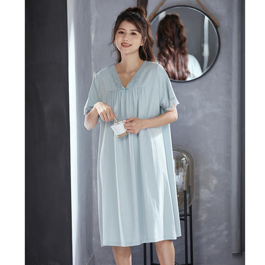 芬腾睡裙女士纯棉短袖夏季薄款中长裙休闲睡衣宽松大码全棉家居服 商品图0
