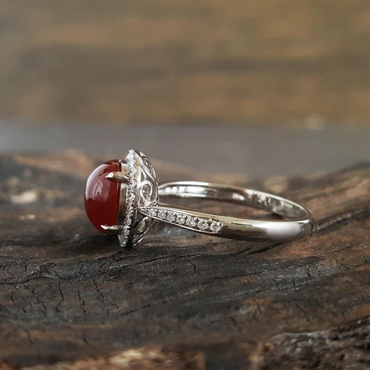 【天然正品】AU750精品白金镶钻镶冰种蛋面红翡翡翠（吉祥、圆满）19号戒指160724NJM09 商品图3