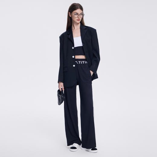 TITIKA黑色阔腿裤中高腰超模裤宽松休闲裤运动健身户外垂感长裤11160 商品图2