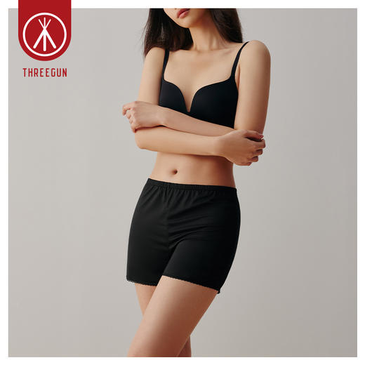 Threegun三枪 【凉感木代尔】隐条花边女士打底短裤-50696B011 商品图0