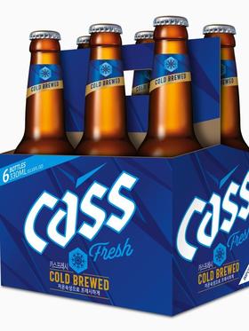 韩国进口cass啤酒凯狮啤酒原味啤酒330ml*6瓶/组 玻璃瓶装