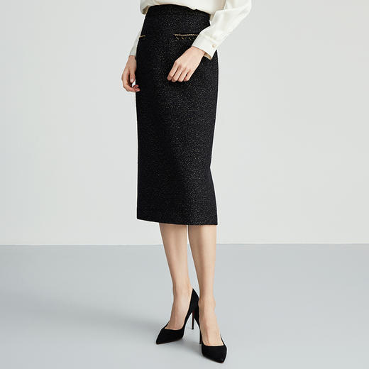 EITIE爱特爱千金感小香风高腰包臀显瘦过膝半身裙秋季新款C2406402 商品图2