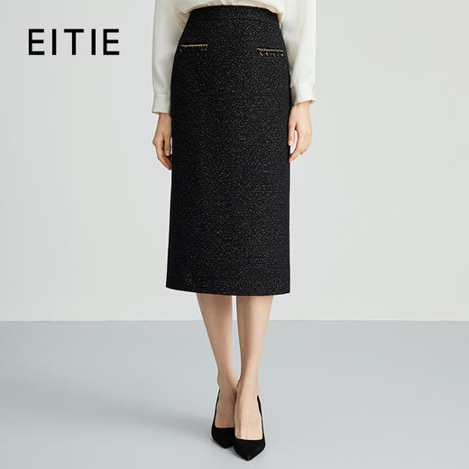 EITIE爱特爱千金感小香风高腰包臀显瘦过膝半身裙秋季新款C2406402 商品图0