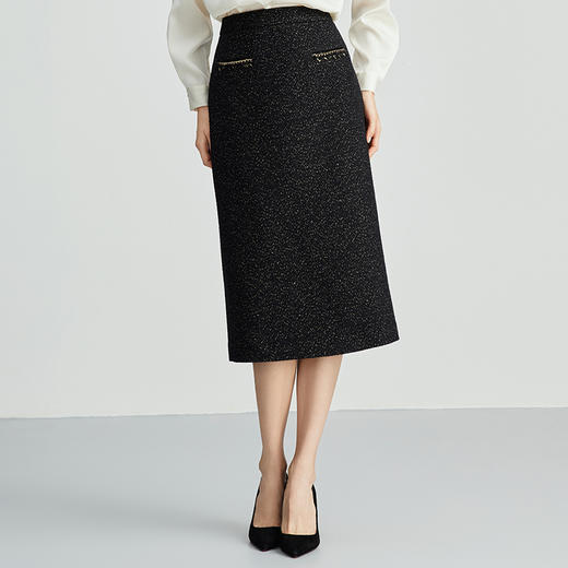 EITIE爱特爱千金感小香风高腰包臀显瘦过膝半身裙秋季新款C2406402 商品图3