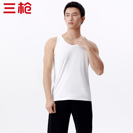 Threegun三枪 【高支新疆长绒棉】圆领男士无袖背心打底衫-30579A211 商品图4
