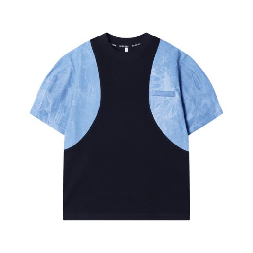 T1539夏季新款拼接扎染牛仔男士短袖时尚潮流休闲上衣宽松百搭T恤 商品图1