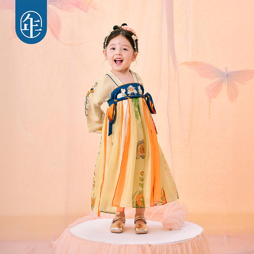 年衣女童汉服春秋儿童连衣裙古装襦裙唐装宝宝玉兔装年年牧场雪兔汉服连衣裙 商品图0