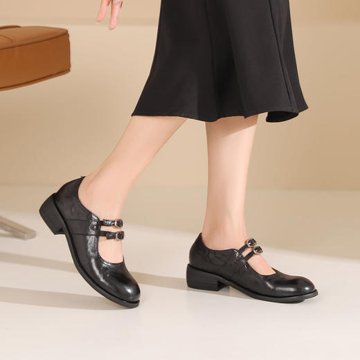 西村名物2024年秋季新款低跟圆头舒适玛丽珍单鞋T24CE38061 商品图0