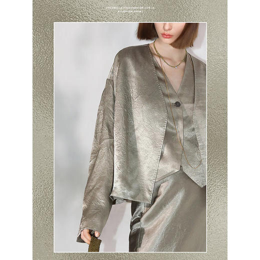 COCOBELLA[100%醋酸]重工斜裁裸领贡针西装春夏奢感短外套SC0005 商品图0