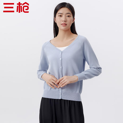 Threegun三枪 开襟长袖横机女士针织衫-82156A011 商品图4