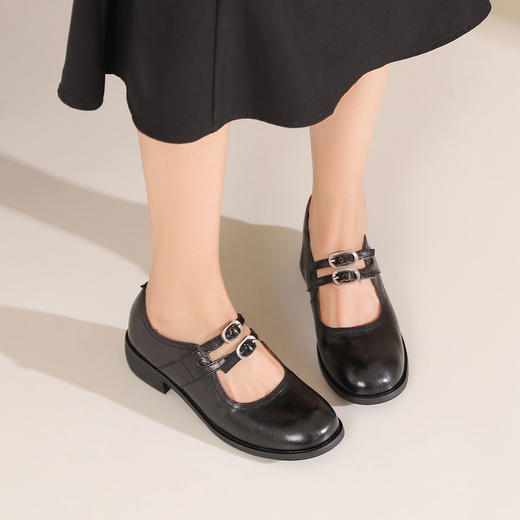 西村名物2024年秋季新款低跟圆头舒适玛丽珍单鞋T24CE38061 商品图1