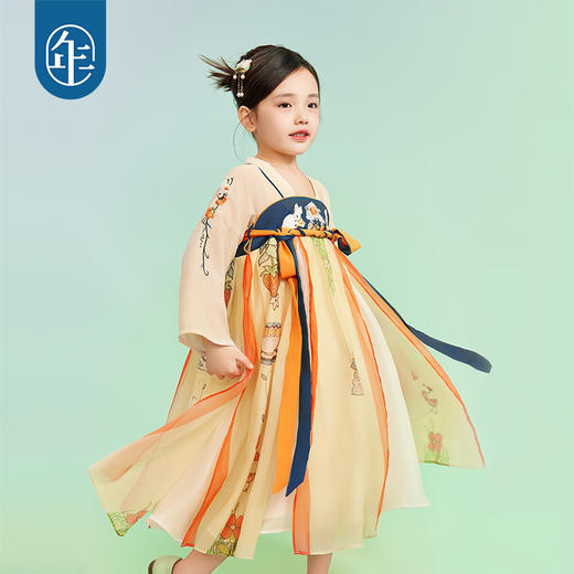 年衣女童汉服春秋儿童连衣裙古装襦裙唐装宝宝玉兔装年年牧场雪兔汉服连衣裙 商品图2