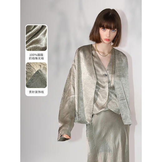 COCOBELLA[100%醋酸]重工斜裁裸领贡针西装春夏奢感短外套SC0005 商品图2