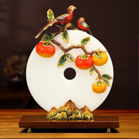 佛罗端斯事事如意柿子平安扣玉石摆件客厅入户玄关大气装饰品送礼乔迁礼物 事事如意26cm平安扣柿子