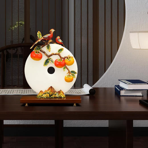 佛罗端斯事事如意柿子平安扣玉石摆件客厅入户玄关大气装饰品送礼乔迁礼物 事事如意26cm平安扣柿子 商品图1