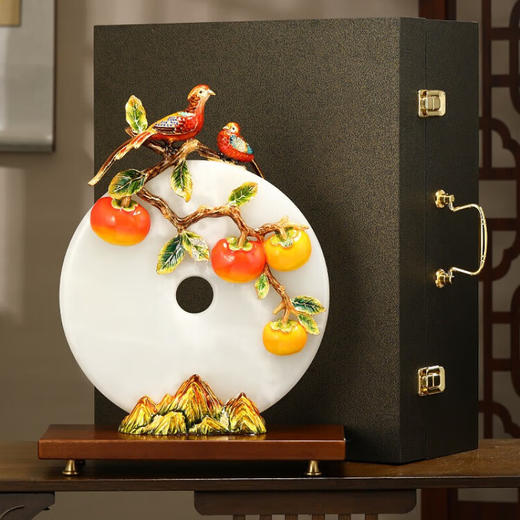 佛罗端斯事事如意柿子平安扣玉石摆件客厅入户玄关大气装饰品送礼乔迁礼物 事事如意26cm平安扣柿子 商品图2