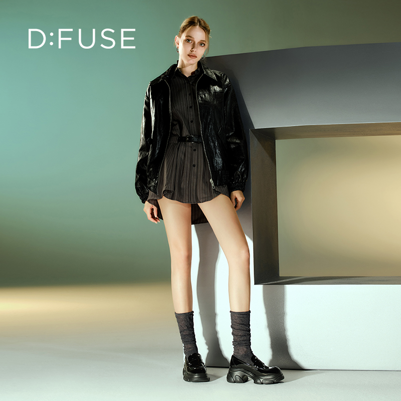 d:fuse迪芙斯2024秋季新款漆皮轻便厚底乐福鞋df43112366