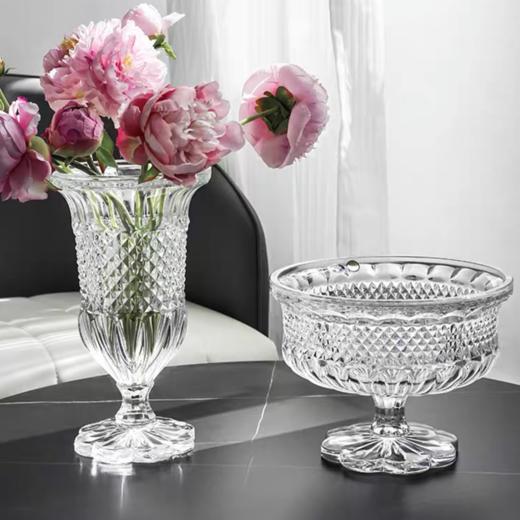 捷克原装进口水晶玻璃花瓶BOHEMIA 欧式复古高脚花瓶果盘客厅摆件波西米亚欧式钻石纹高脚花瓶30cm高脚果斗 商品图4