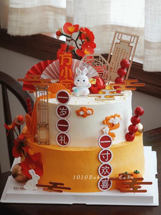 「小兔子·新中式」名字可改·周岁生肖·翻糖巧克力·100%动物奶油（附图8+10寸双层·提前4天预订） 商品图3