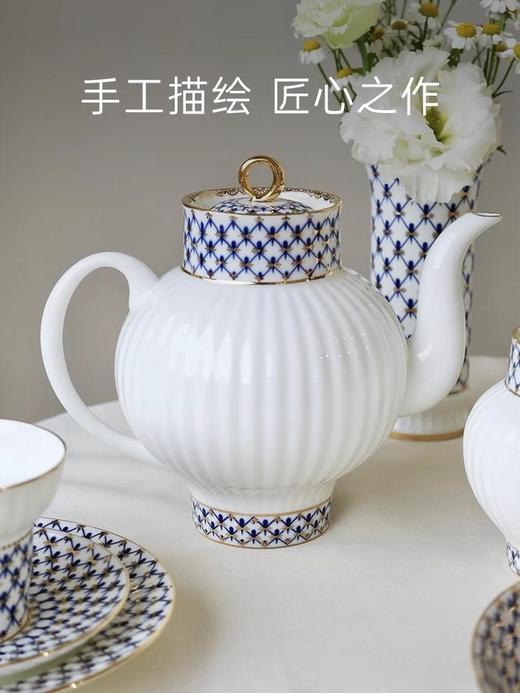 俄皇LOMONOSOV瓷白钴蓝系列咖啡杯碟欧式轻奢下午茶茶具套装礼盒  商品图3