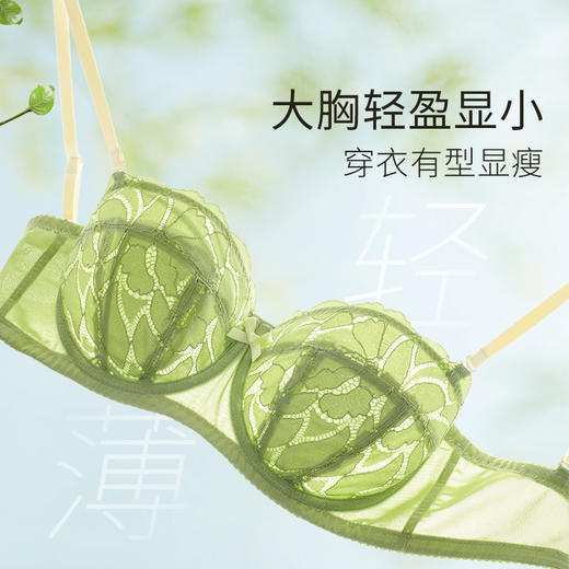 [叶漫轻盈]大胸显小半杯超薄蕾丝撞色肩带可拆卸防凸点内衣 商品图1