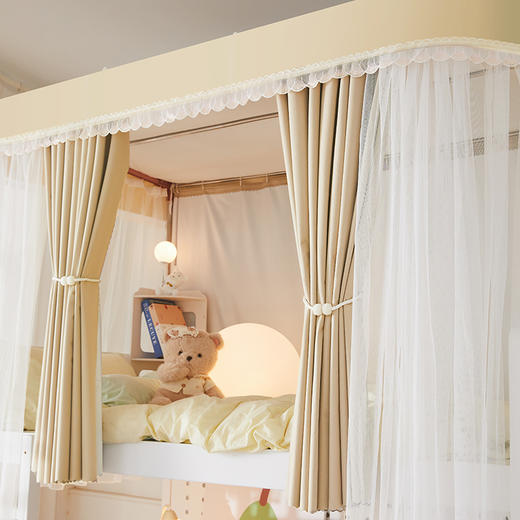 自然醒双导轨强遮光非涂层静电植绒环保透气床帘款学生蚊帐奶油风上铺床帘大学生寝室下铺遮挡窗帘蚊帐HH 商品图6