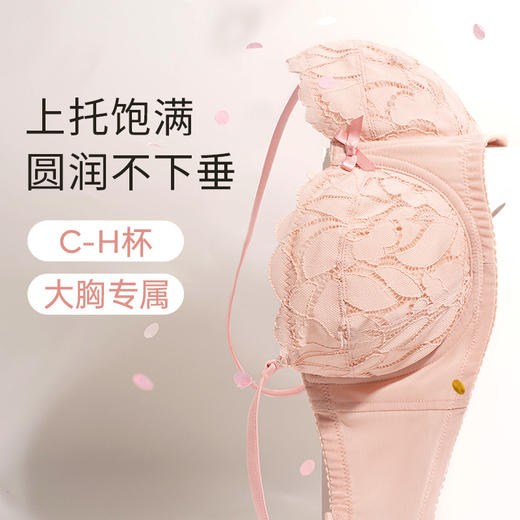 [叶漫轻盈]大胸显小半杯超薄蕾丝撞色肩带可拆卸防凸点内衣 商品图4