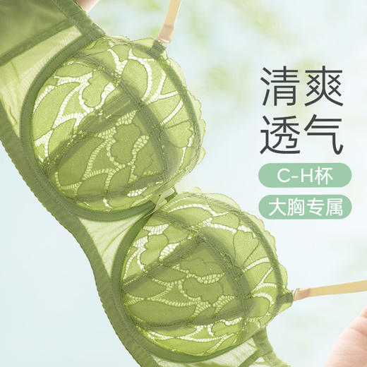 [叶漫轻盈]大胸显小半杯超薄蕾丝撞色肩带可拆卸防凸点内衣 商品图5