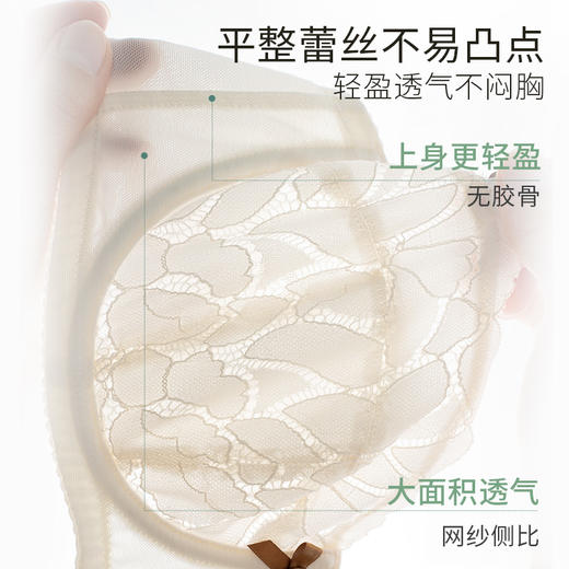 [叶漫轻盈]大胸显小半杯超薄蕾丝撞色肩带可拆卸防凸点内衣 商品图2