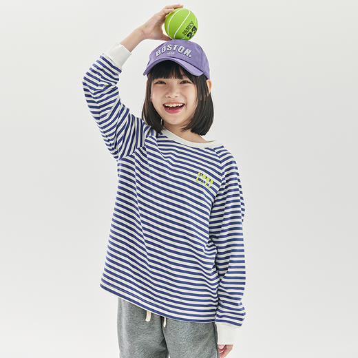 cicochild新款童装秋季简约百搭长袖条纹T恤高支双股纱上衣 商品图3