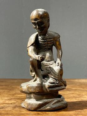 黄杨木雕奇石上達摩自在坐像，顺丰包邮