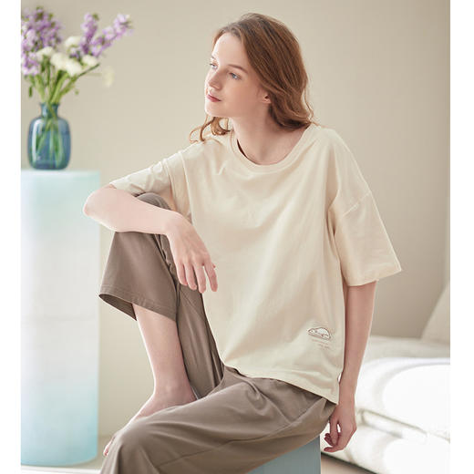 芬腾【带胸垫】防凸点睡衣女夏季纯棉薄款短袖甜美全棉家居服套装 商品图0