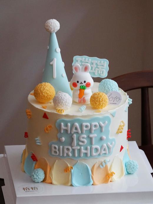 「小兔子·兔宝宝」周岁生肖·翻糖巧克力·100%动物奶油（附图6寸加高·提前4天预订） 商品图0