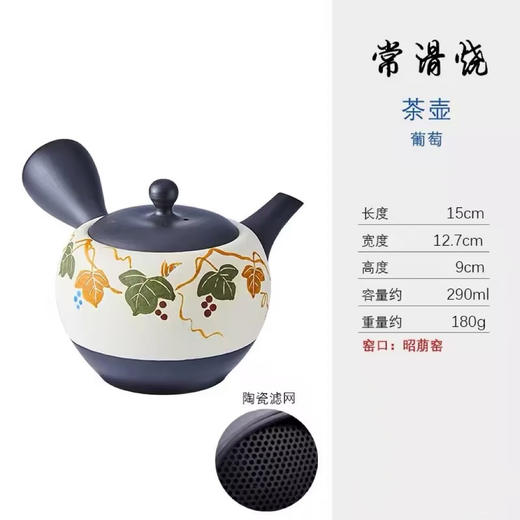 日本进口常滑烧富士山樱花名家侧把单个纯手工茶壶290cc(玉光作)硕果葡萄茶壶290ml（昭萠作） 商品图0