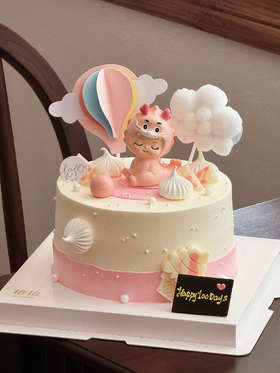 「龙宝宝·粉系热气球云朵」周岁生肖·100%动物奶油（附图6寸·提前3小时预订）