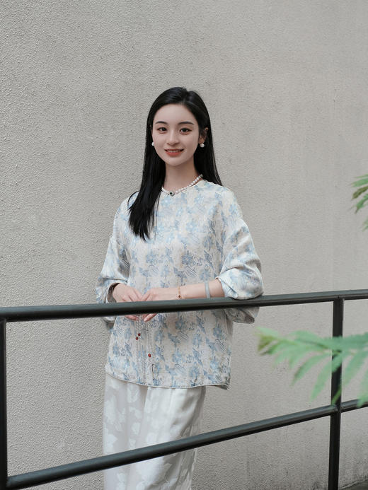 盛唐牡丹 |凤戏牡丹真丝提花上衣 商品图0