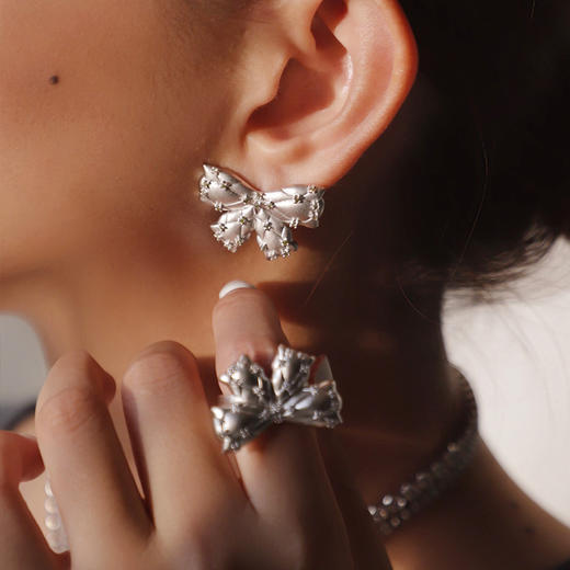 [福利价]lost in echo2024秋季新款高级银色膨胀蝴蝶结枕头立体耳钉耳环女 商品图2