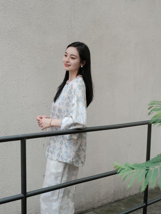 盛唐牡丹 |凤戏牡丹真丝提花上衣 商品图1