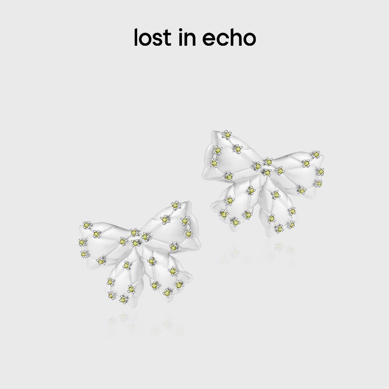 [福利价]lost in echo2024秋季新款高级银色膨胀蝴蝶结枕头立体耳钉耳环女