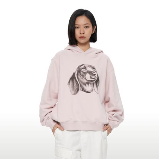 WassupHouse写实腊肠犬印花插袋短宽连帽卫衣 商品图2