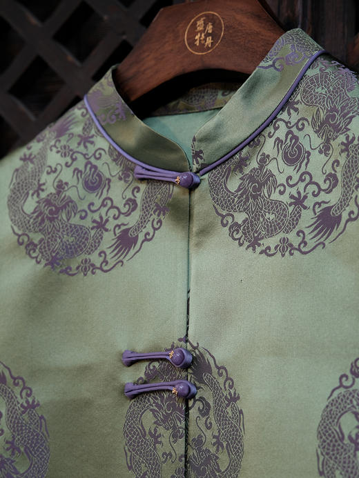 瑕疵|盛唐婧 |中式国风团龙库缎对襟马甲-绿色[特价品](特殊商品不退不换) 商品图3