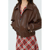 （小眠专属）HeyDress翻领刺绣皮衣外套女秋季宽松复古红棕色pu皮夹克短款上衣 商品缩略图2